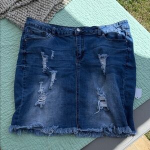 Wax Jean Distressed Dark Blue Denim Mini Skirt